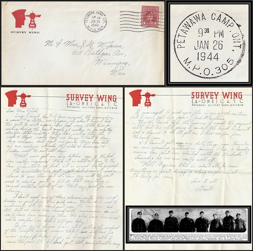 Petawawa Postal History / WWII Survey Wing - 26 January 1944 - M.P.O. 305 Petawawa Camp, Ontario (cds cancel / postmark) to Winnipeg, Manitoba