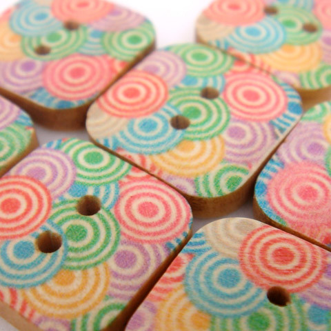 2-Holes SQUARE Retro Circles Wooden Buttons 16 x 16 mm - A00043