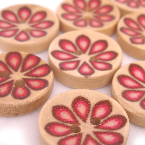 2-Holes Flowers Wooden Buttons 15 x 15 mm - A00068