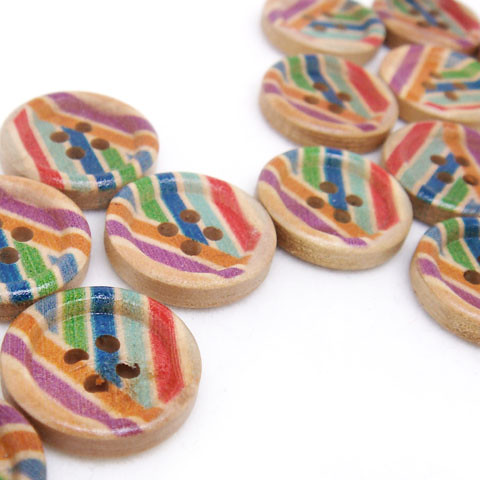 4-Holes Rainbow Strips Wooden Buttons 18 x 18 mm - A00090