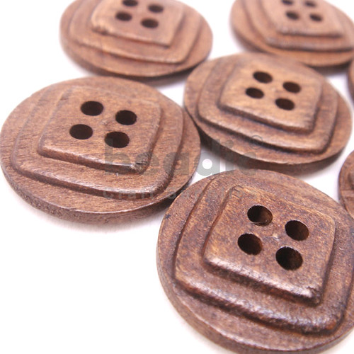 4-Holes Layered Square Round Wooden Buttons 20 x 20 mm - A00092