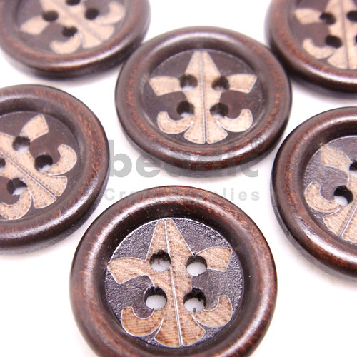 4-Holes Boy Scouts Emblem Carved Round Wooden Buttons 20 x 20 mm - A00097