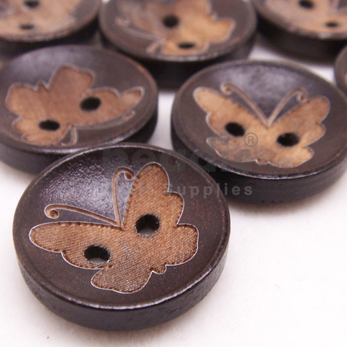 2-Holes Butterfly Carved Round Wooden Buttons 18 x 18 mm - A00101