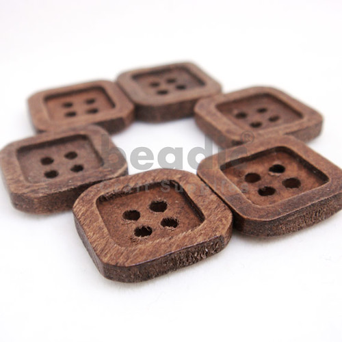 4-Holes Retro Design Square Wooden Buttons 15 x 15 mm - A00104