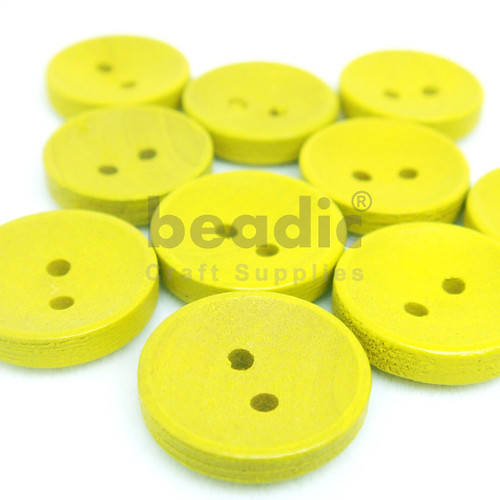 2-Holes Greenish Yellow Round Wooden Buttons 15 x 15 mm - A00111