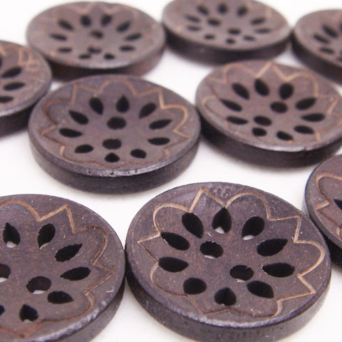 2-Holes Dark Brown Openwork Wooden Buttons 20 x 20 mm - A00076