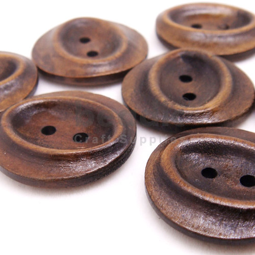 2-Holes Tribal Oval Round Wooden Buttons 25 x 25 mm - A00096