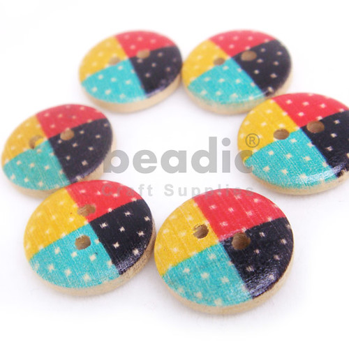 2-Holes Polka Dots Quadrant Colors Round Wooden Buttons 16 x 16 mm - A00113