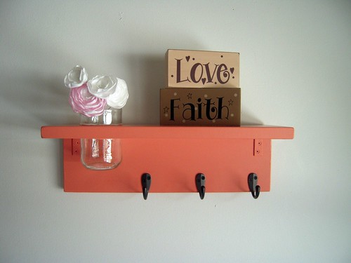 Wall hanging shelf decor 3 hook coral shelf with flower jar