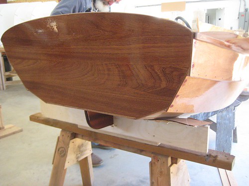 Port Hadlock WA - Boat School - Nutshell Pram transom being epoxied-coated