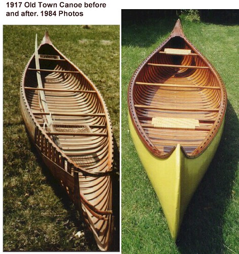 1917 - 1984  Wood and Canvas Old Town Canoe # 29231 Restoration Bow to Stern View