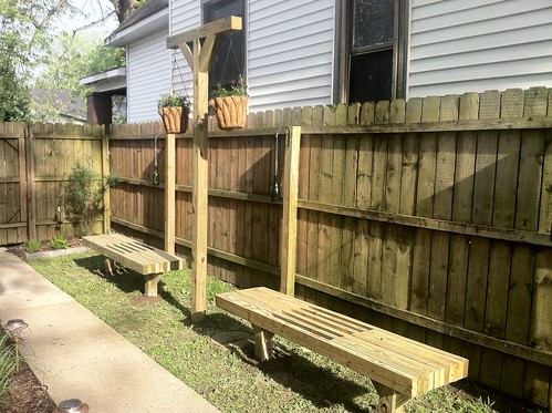 New benches in the side yard