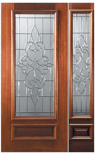 Courtlandt Decorative Glass 3-4 Lite Mahogany Entry Door  Tall 80 P14172-G