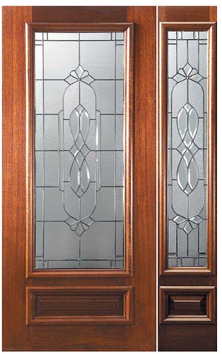 Kensington Decorative Glass 3-4 Lite Mahogany Entry Door  Tall 80 P14562-G