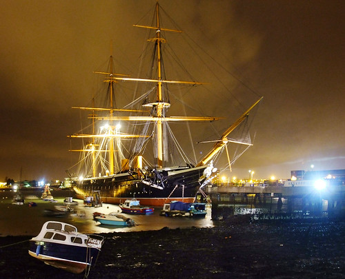 Night view of HMS Warrior