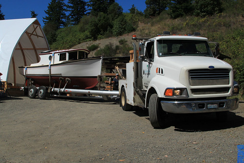 Port Hadlock WA - Boat School - Launching the Forest Service Boat - trucking the boat to the port