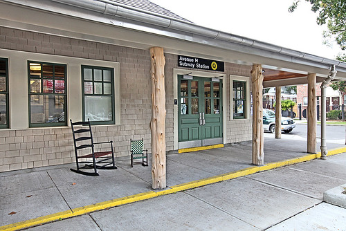 Bronze chairs by Ed Kopel at Ave H Station