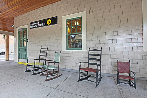 Bronze chairs by Ed Kopel at Ave H Station