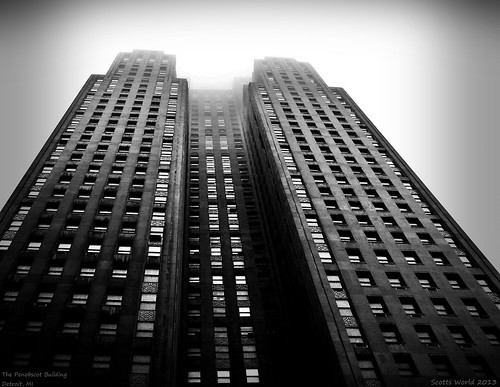 On a foggy April morning, looking up at the Penobscot Building