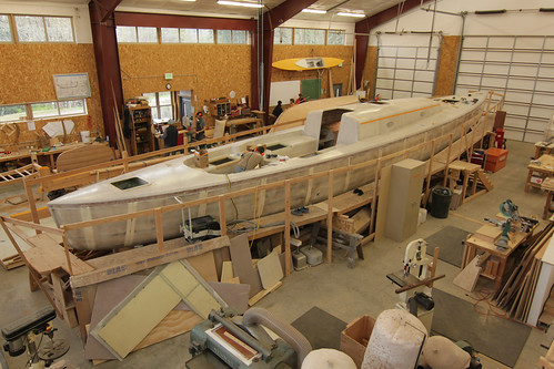 Port Hadlock WA - Boat School - Contemporary Program - work on the Bob Perry-designed SLIVER continues in the Hammond Shop