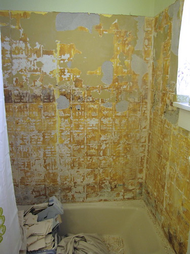 Tiles removed on the tub surround