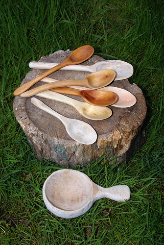 Hand-carved wooden spoons and Kuksa, or Kåsa