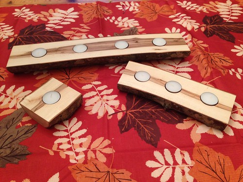 Spalted maple candle holders with live edge.