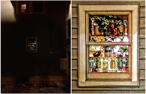 Suspended canning jars in window • Diptych