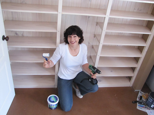 Sue with Completed DIY Bookshelf  - Strawbale House Build in Redmond Western Australia