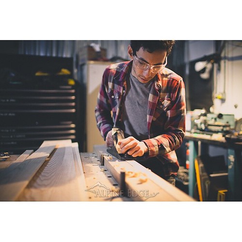 Ryan from @lockandmortice hard at work on another custom project.  Check out their gallery for unique furniture, cutting boards, jewellery, and more.  #work #custom #vancouver #customfurniture #newdesigns #