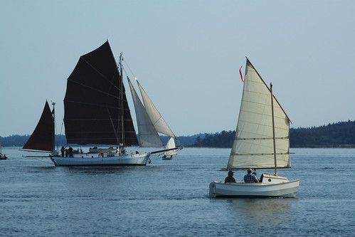 IMG_9706 - Port Townsend WA - 35th Annual Wooden Boat Festival - junk-rigged SPRAY-inspired sloop BERTIE (left) and the Welsford SCAMP out for an evening sail