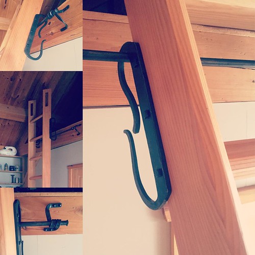 Loft ladder hardware installed. Woodwork, photos and installation by @beardbrotherswoodworking. It was a fun project working with the woodworker to hit all the needs and budget #loft #ladder #custom #hardware #blacksmith #handforged #madeincanada #cabin #