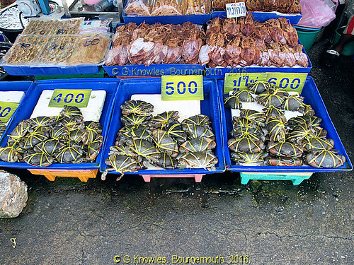 Crabs for sale on Angsila Fish Market, Chonburi Province, Thailand.