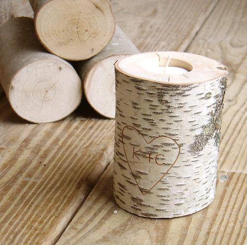 Customized Natural White Birch Tea Light Candle Holder