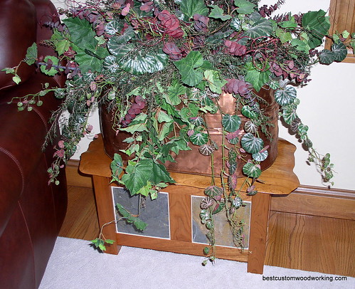 Sculpted-Top Cherry and Slate Plant Stand.