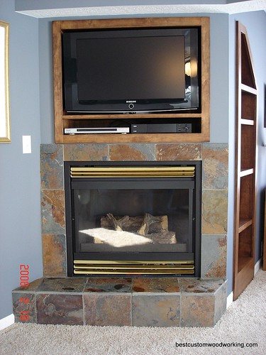 Maple TV Box and Bookshelves (TV and Fireplace View).