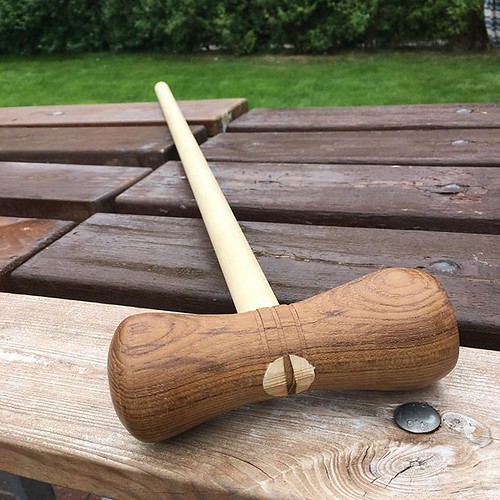 The first project of the new lathe was a custom croquet club. The head is made from the leg from a broken garden table, I think it’s teak. #imake #makersgonnamake #