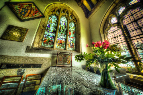 Flowers on a lovely marble Tomb in Landulph Church