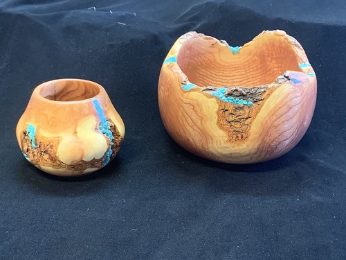 Salt Cedar Bowls with Turquoise Inlay