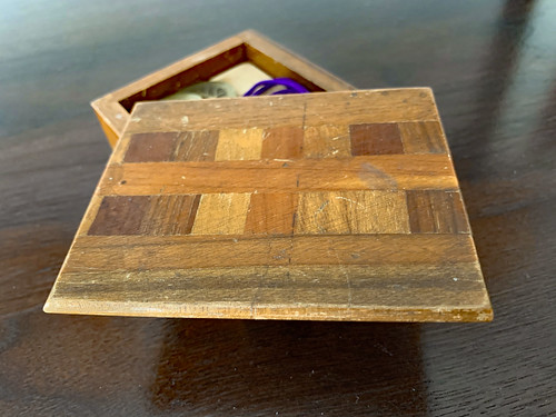 Lid of a small, old wooden box