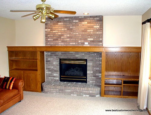 Custom Oak Fireplace Mantel and Bookshelves.