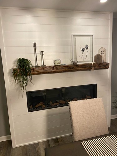 Beech mantel and hemlock floating shelves project April 2021