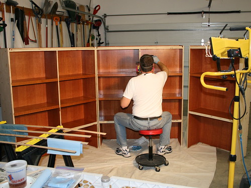 Varnishing the bookcases...