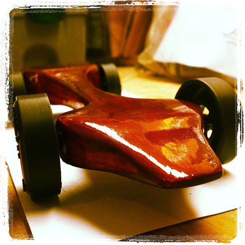 Audrey has the best looking racer ever! I hope it performs as well as it looks like it will.   #pinebox #pine #derby #car #race #red #hotrod #awanas #kids #diy #project #