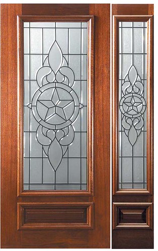 Brazos Decorative Glass 3-4 Lite Mahogany Entry Door  Tall 80 P14705-G