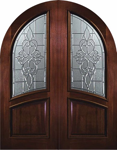 Courtlandt Decorative Glass Round Top Mahogany Double Doors 6 0 x 8 0 P94072