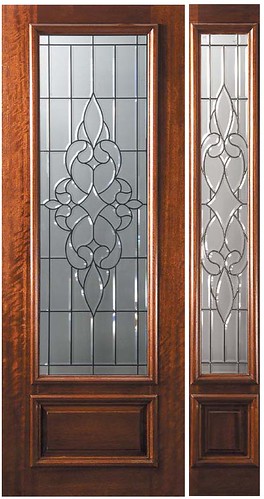 Courtlandt Decorative Glass 3-4 Lite Mahogany Entry Door  Tall 96 P21172-G