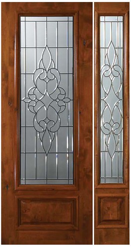 Courtlandt Decorative Glass 3-4 Lite Knotty Alder Entry Door  Tall 96 E18172-G