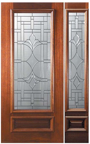 Marsala Decorative Glass 3-4 Lite Mahogany Entry Door  Tall 80 P14572-G