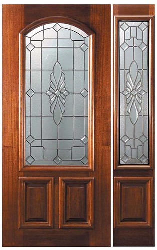 Versailles Decorative Glass Arch Lite Mahogany Entry Door  Tall 80 P15602-G